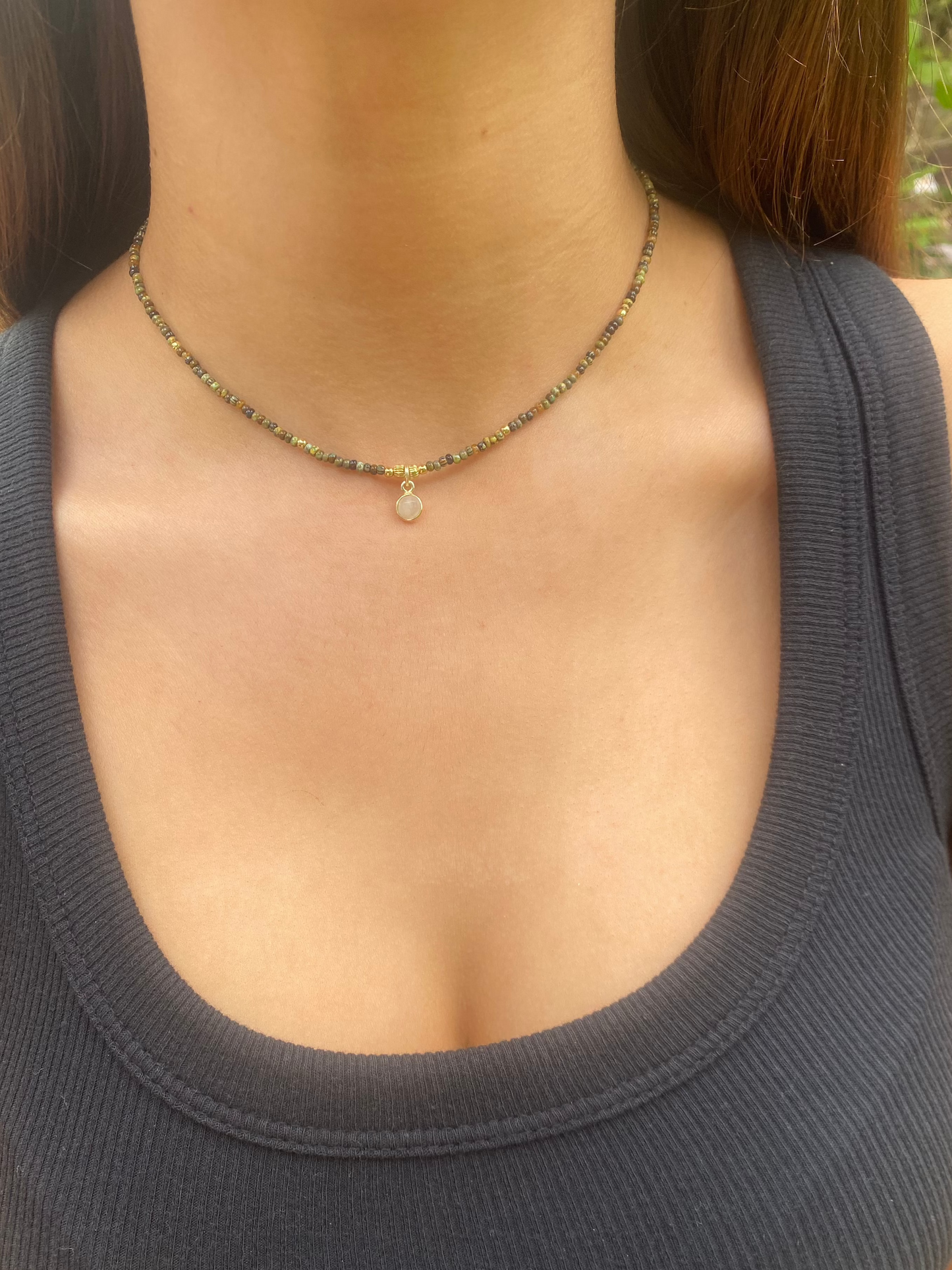 Gold n' Moonstone Beaded Necklace