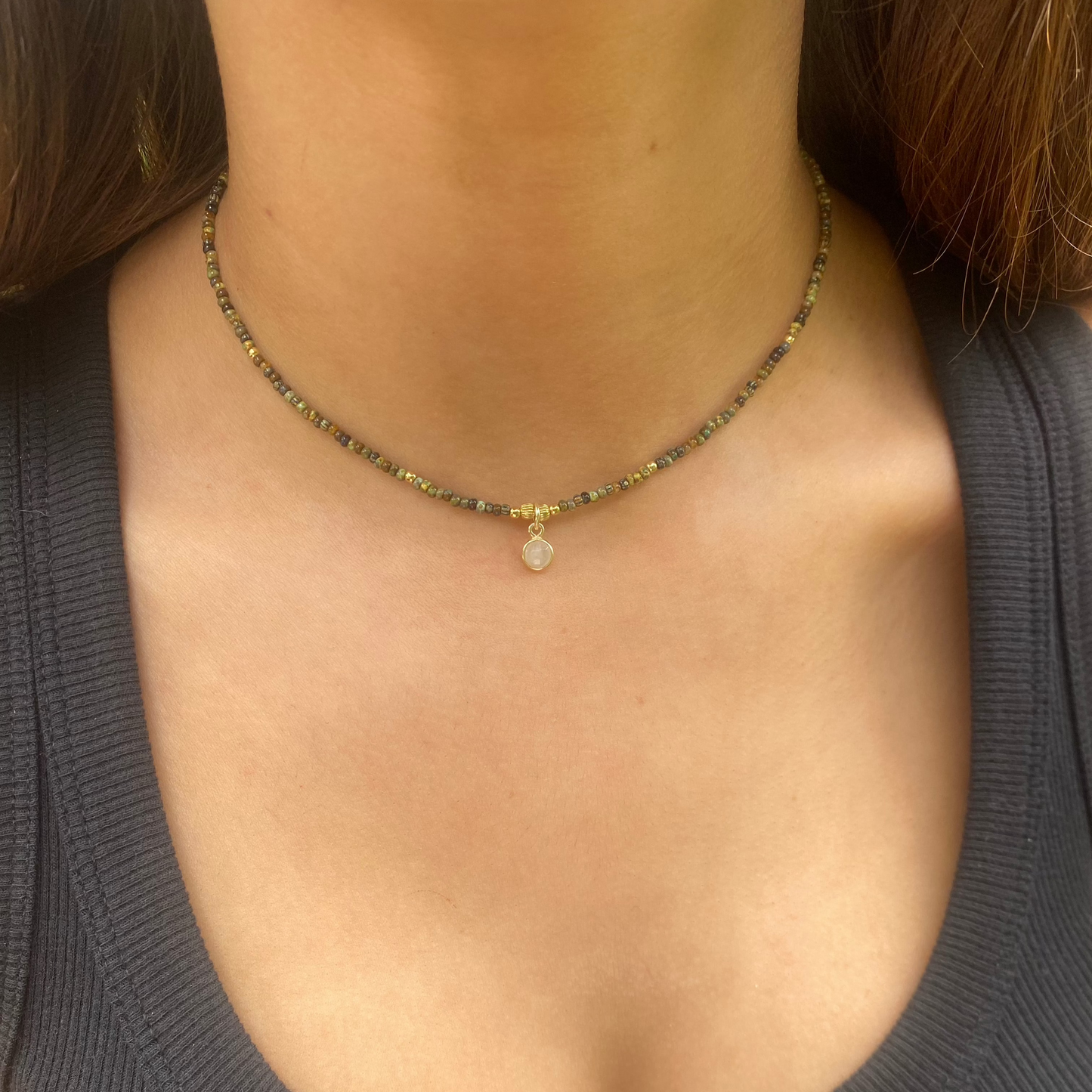 Gold n' Moonstone Beaded Necklace