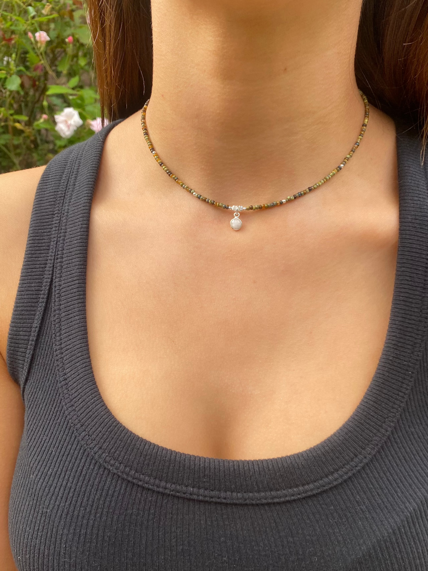 Silver Moonstone Beaded Necklace