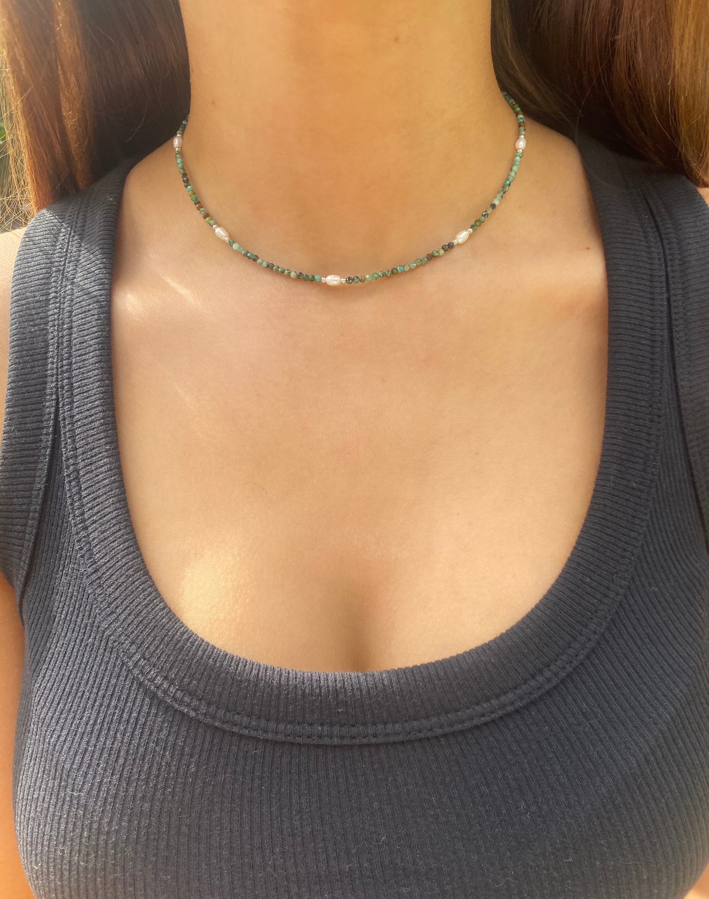 Sterling Silver Pearl n' Turquoise Beaded Necklace