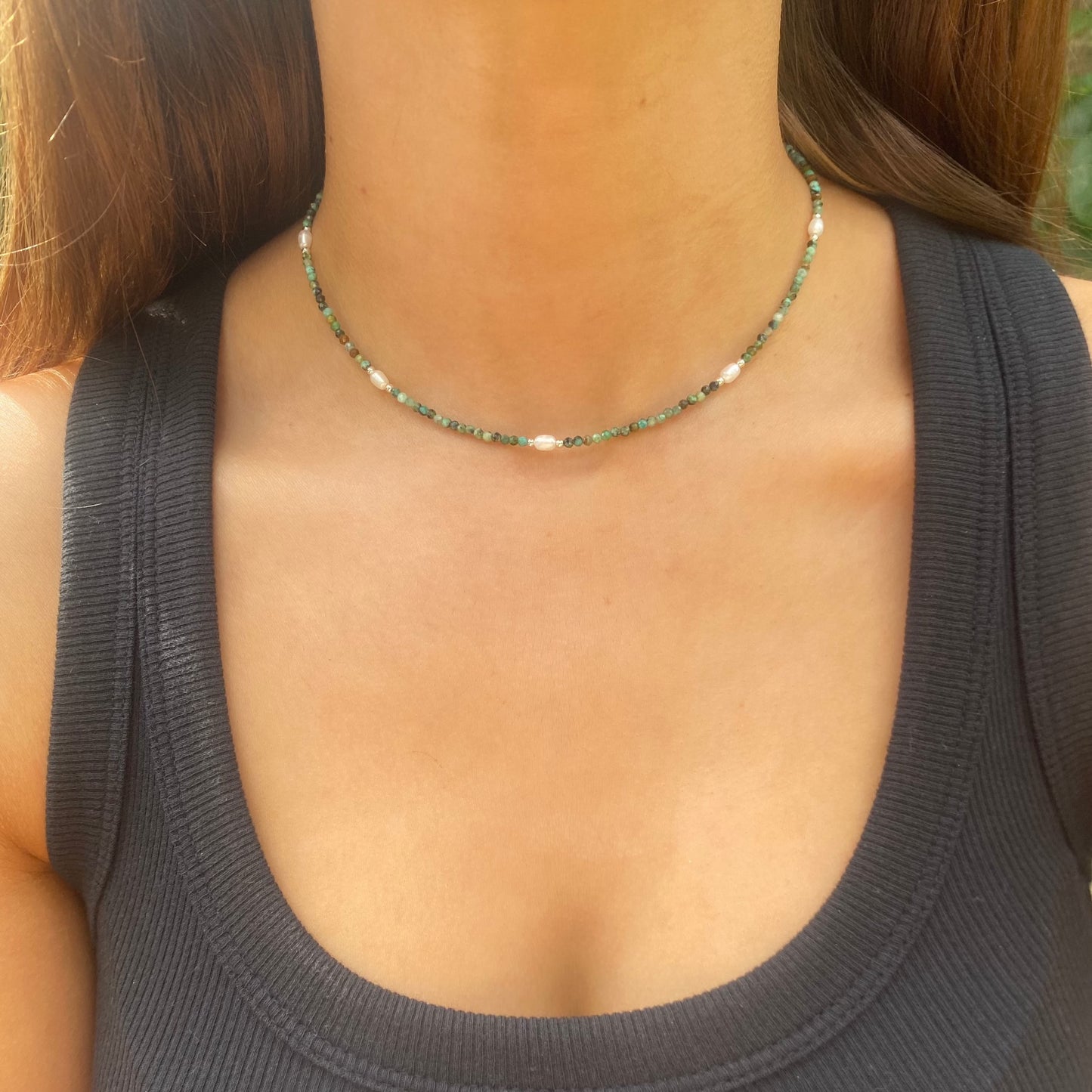 Sterling Silver Pearl n' Turquoise Beaded Necklace