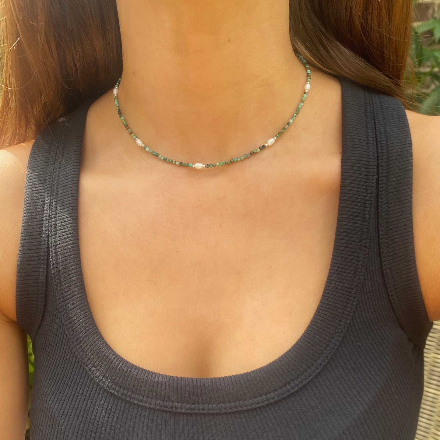 Sterling Silver Pearl n' Turquoise Beaded Necklace