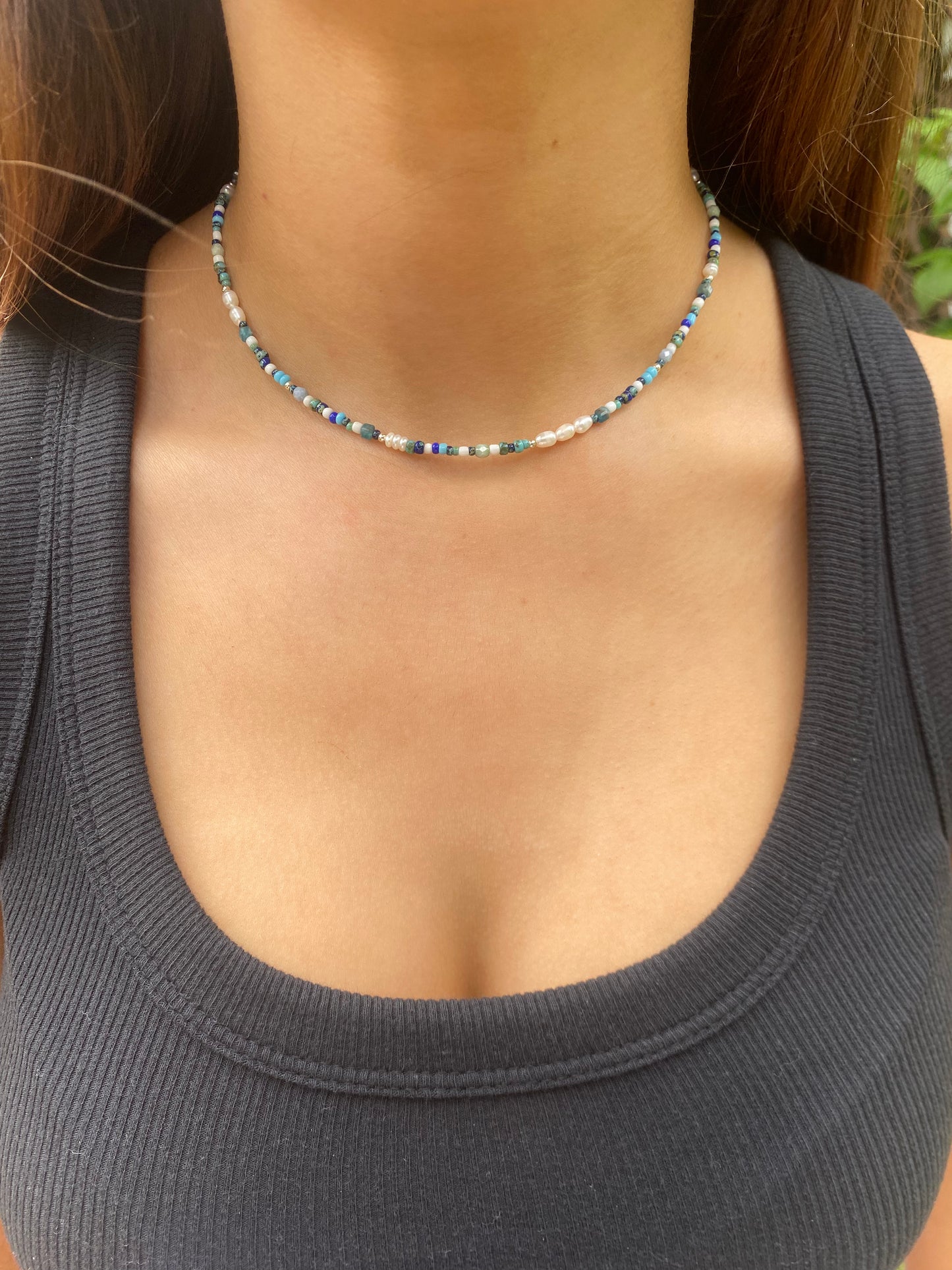 Sterling Silver Crystal Blue Beaded Necklace