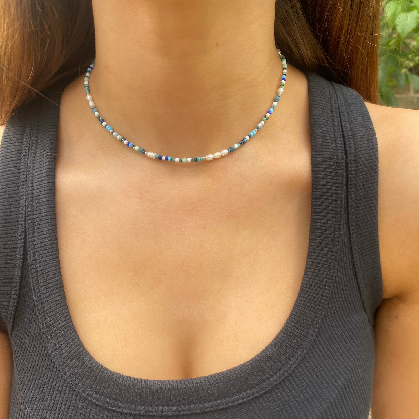 Sterling Silver Crystal Blue Beaded Necklace