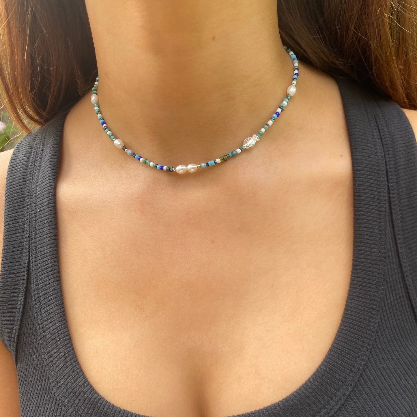 Sterling Silver Ocean Beaded Necklace