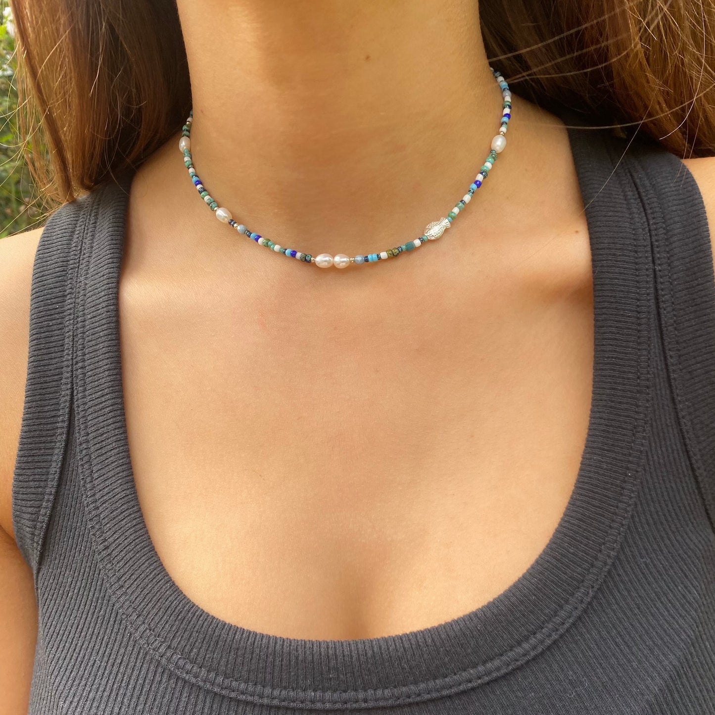 Sterling Silver Ocean Beaded Necklace