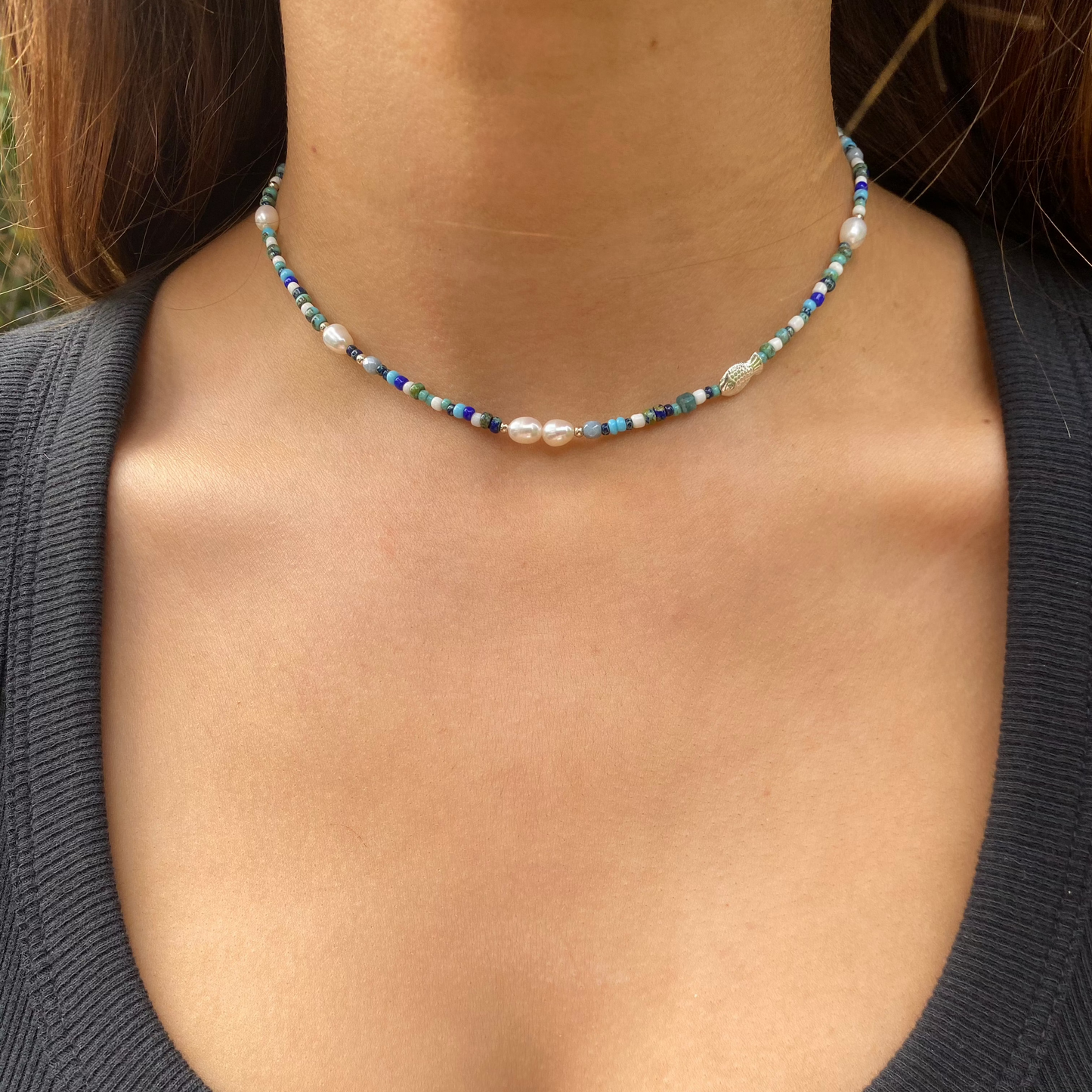 Sterling Silver Ocean Beaded Necklace