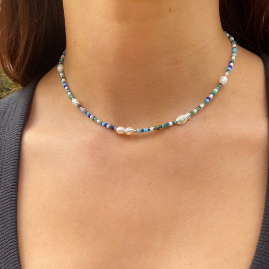 Sterling Silver Ocean Beaded Necklace