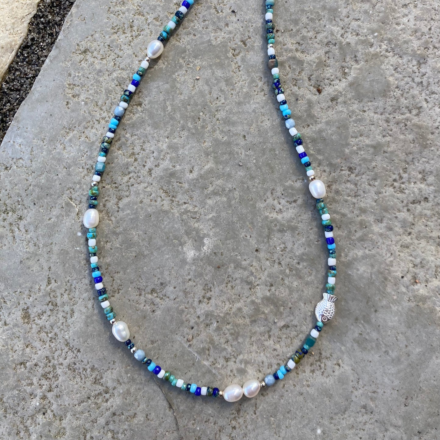 Sterling Silver Ocean Beaded Necklace