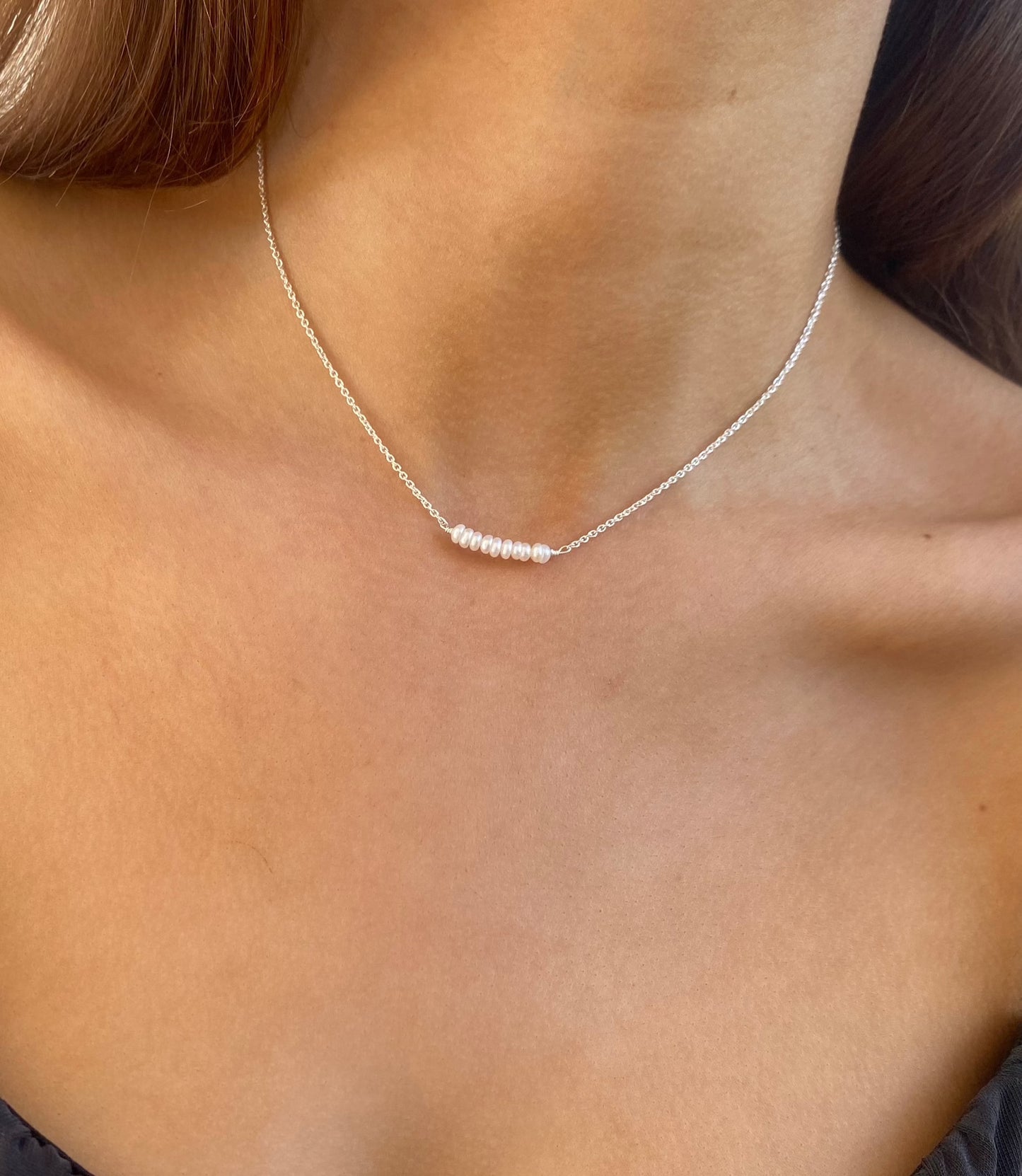 Sterling Silver Tiny Pearl Necklace