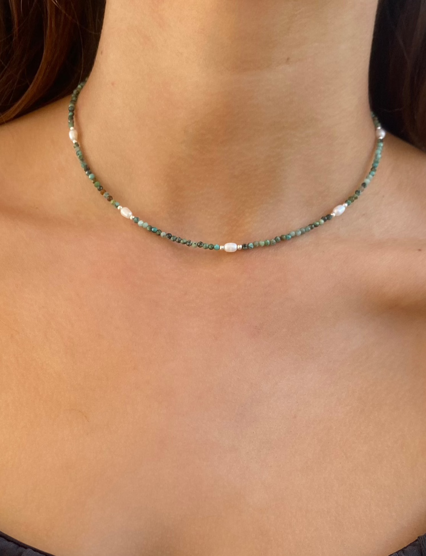 Sterling Silver Pearl n' Turquoise Beaded Necklace