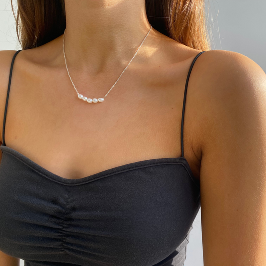 Sterling Silver Cluster Pearl Necklace