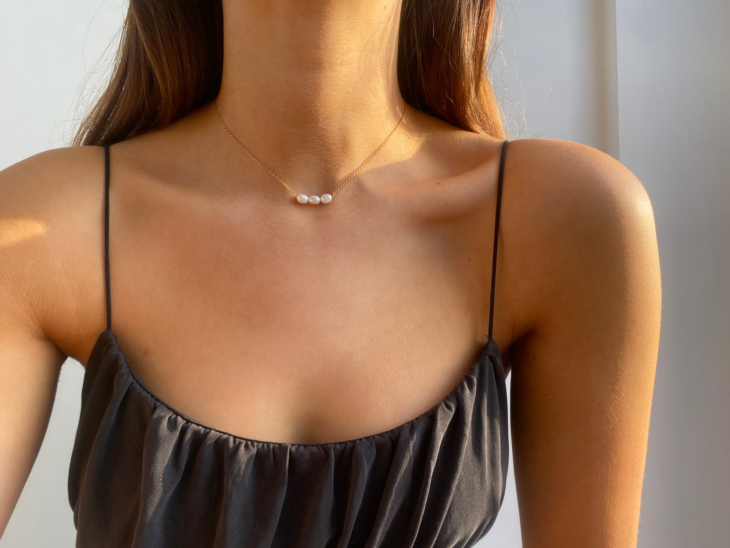 Gold Three Pearl Necklace