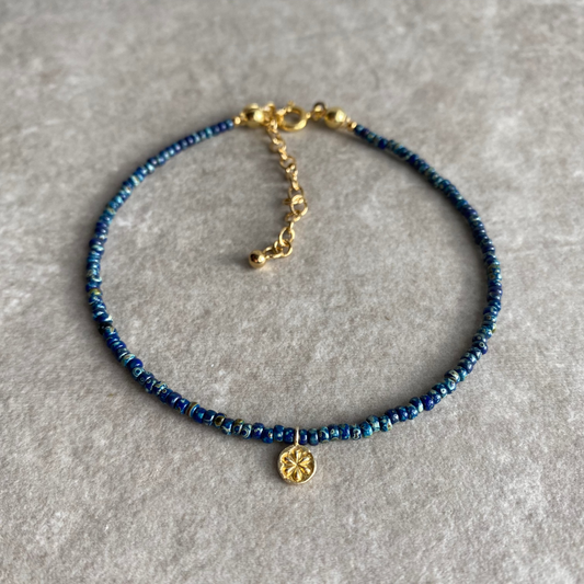 Gold n' Navy Daisy Anklet