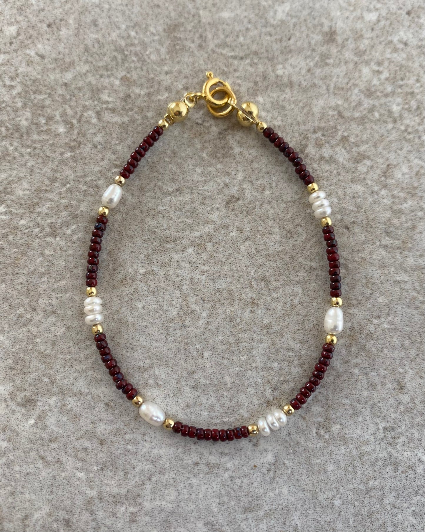 Detailed Red Pearl Beaded Bracelet