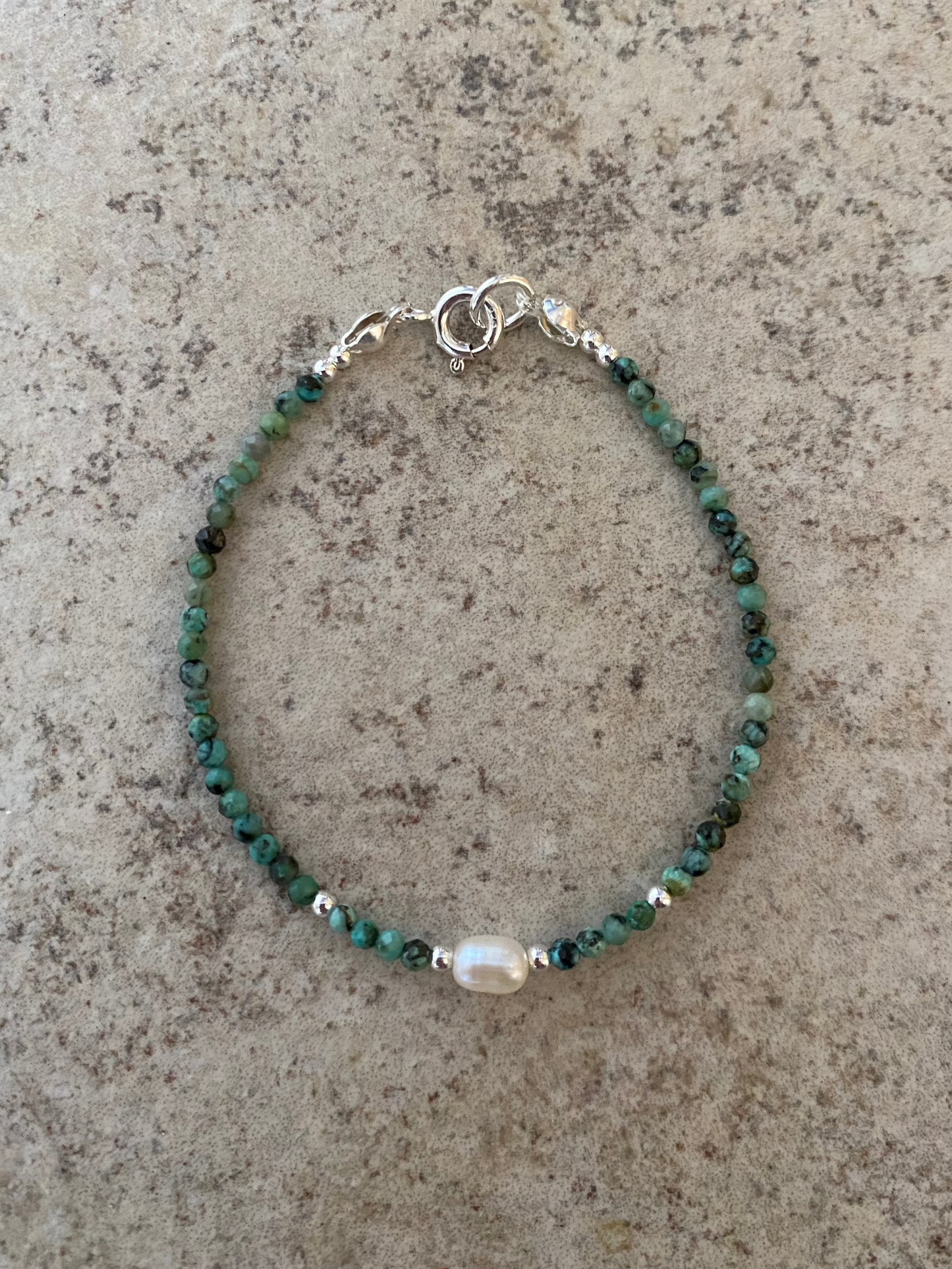 Silver n' Turquoise Beaded Pearl Bracelet