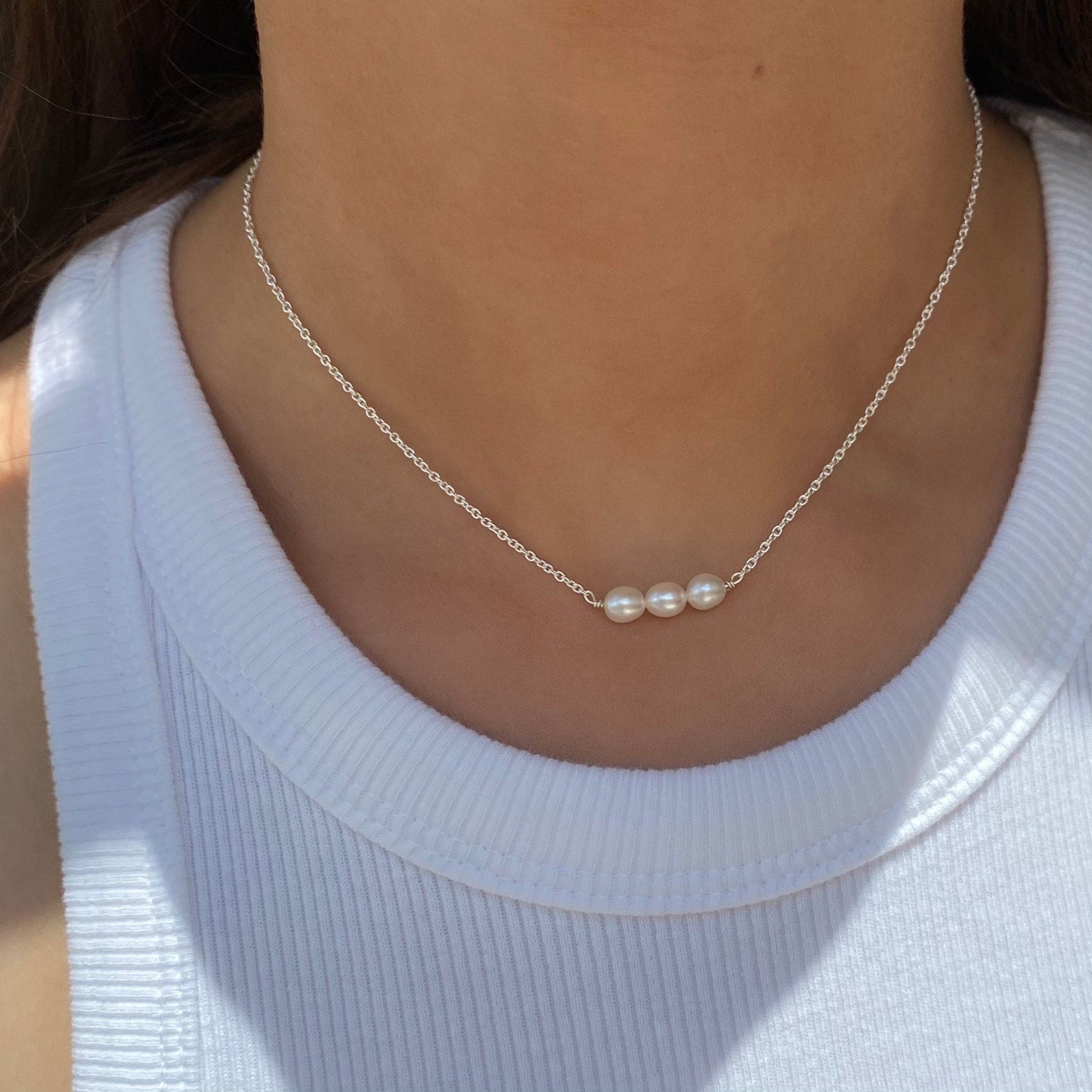 Freshwater Pearl Necklace Sterling Silver 925 Handmade, Pearl Choker Necklace, Dainty Pearl Necklace, Dainty Pearl Jewellery, Minimalist