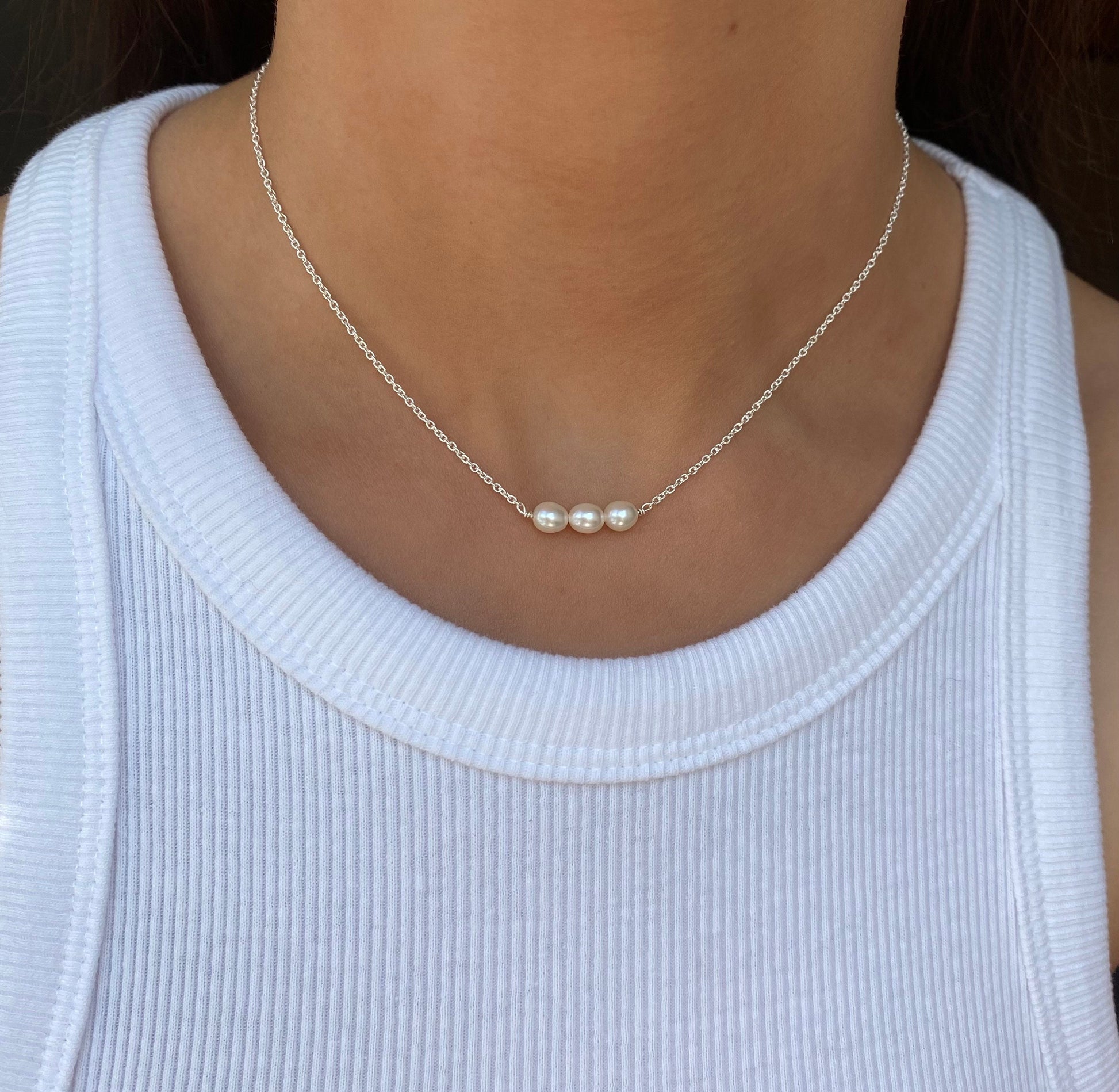 Freshwater Pearl Necklace Sterling Silver 925 Handmade, Pearl Choker Necklace, Dainty Pearl Necklace, Dainty Pearl Jewellery, Minimalist