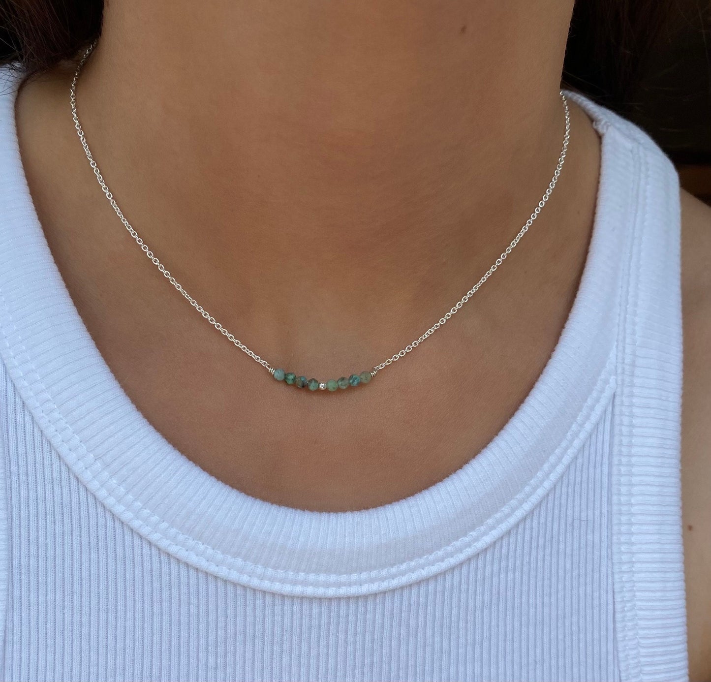 Turquoise Beaded Necklace Sterling Silver 925 Handmade, Turquoise Choker Necklace, Dainty Necklace, Dainty Turquoise Jewellery, Minimalist