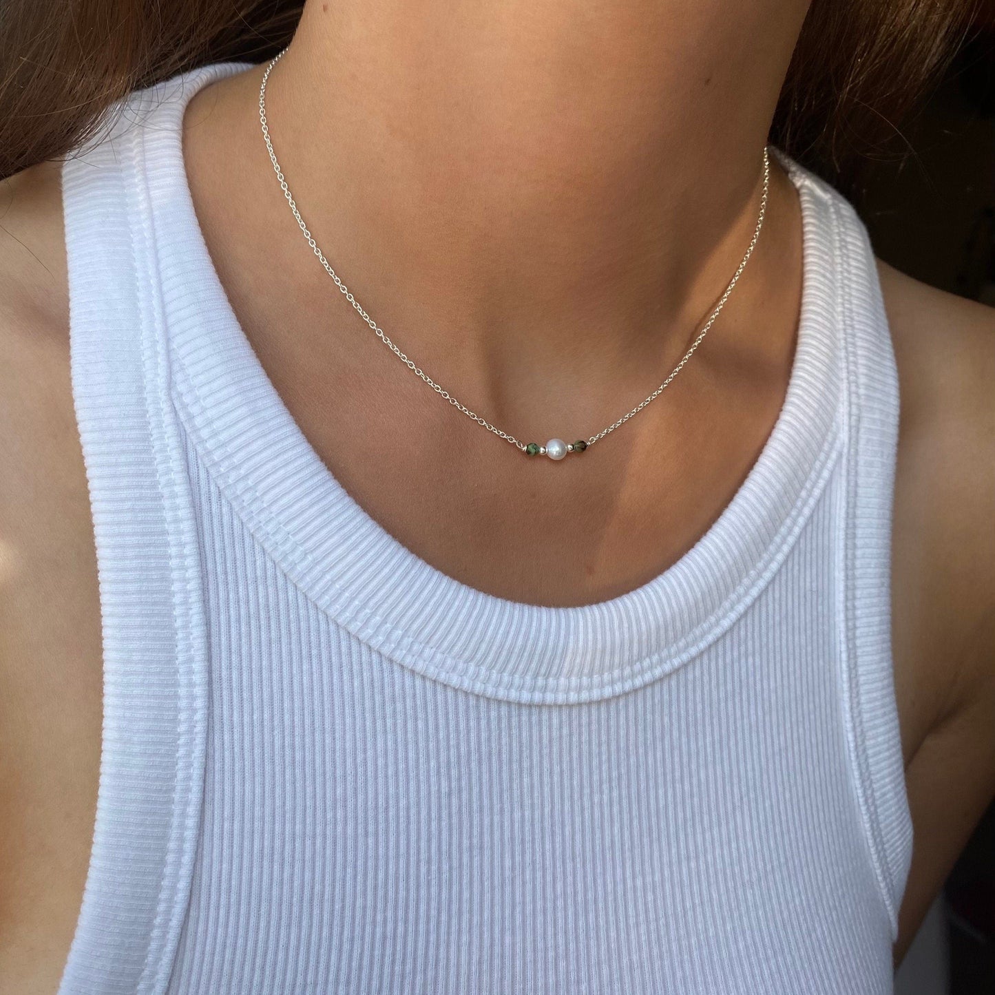 Freshwater Pearl Necklace Sterling Silver 925 Handmade, Pearl Choker Necklace, Dainty Pearl Necklace, Turquoise Bead, Minimalist Jewelleey