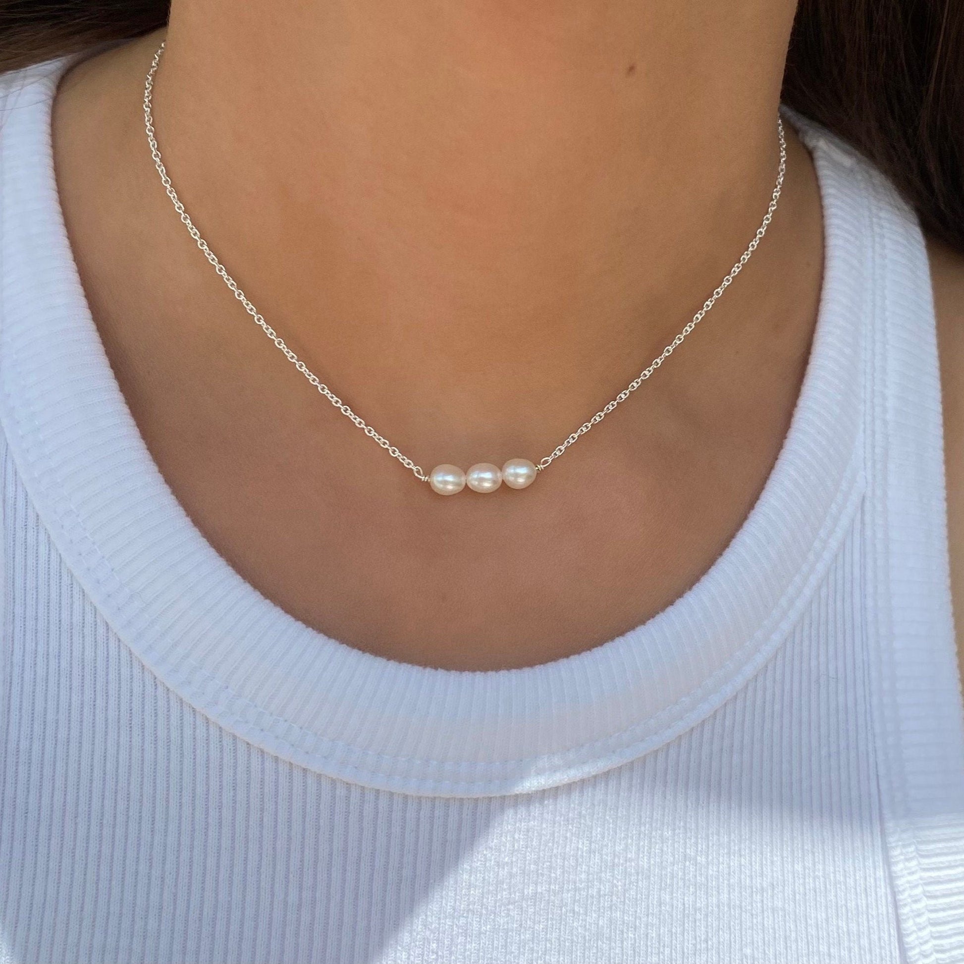 Freshwater Pearl Necklace Sterling Silver 925 Handmade, Pearl Choker Necklace, Dainty Pearl Necklace, Dainty Pearl Jewellery, Minimalist