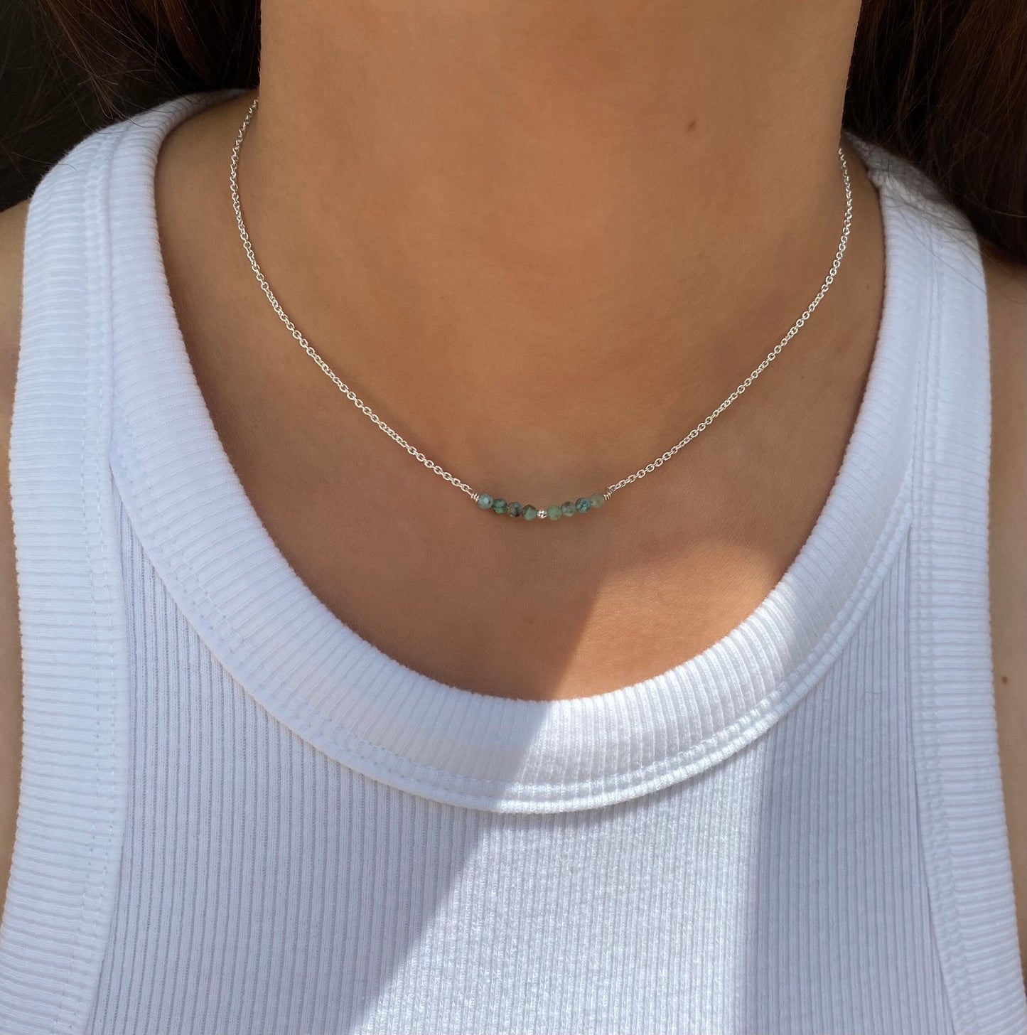 Turquoise Beaded Necklace Sterling Silver 925 Handmade, Turquoise Choker Necklace, Dainty Necklace, Dainty Turquoise Jewellery, Minimalist