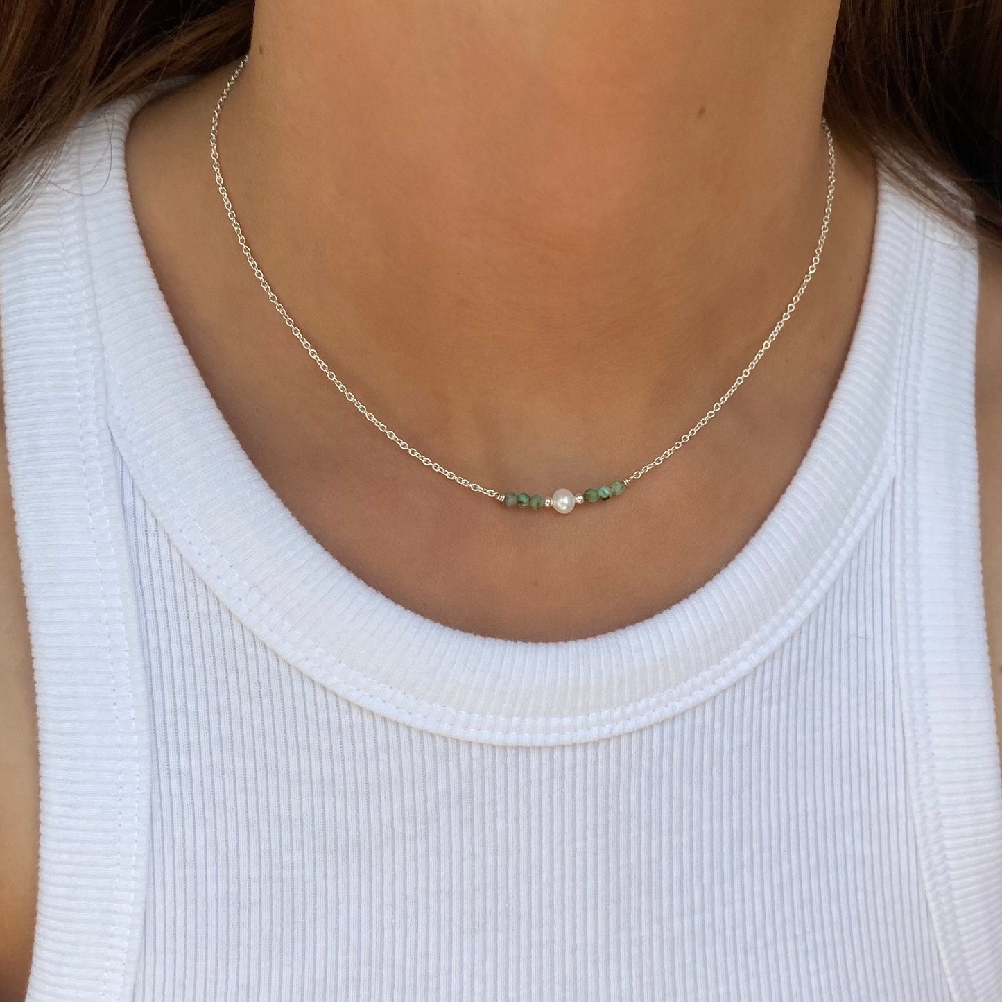 Freshwater Pearl Necklace Sterling Silver 925 Handmade, Pearl Choker Necklace, Dainty Pearl Necklace, Turquoise Bead, Minimalist Jewelleey